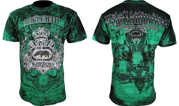 Mens MMA Ecko UNLTD Black T-Shirt Fighter Division with Back Prints Slim Fit 