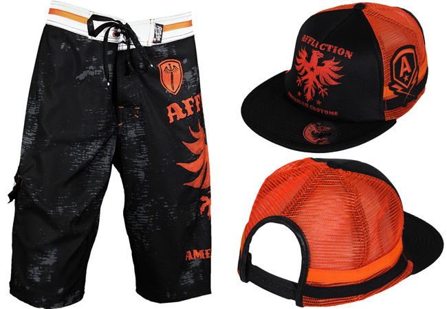 affliction-bolt-boardshorts-and-hat affliction-bolt-boardshorts-and-hat