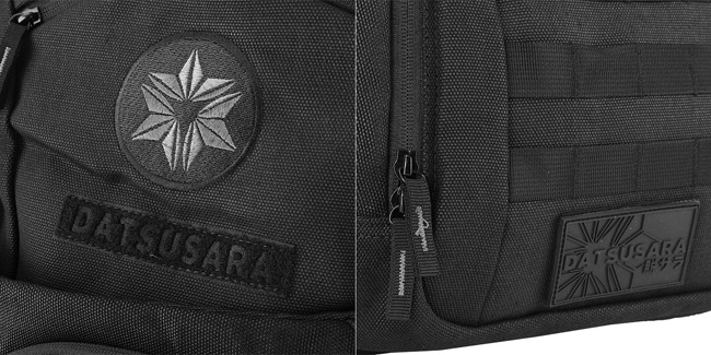 datsusara mini backpack Hemp Battlepack 16L rings on sides YKK self healing zippers PALS webbing for attaching various PALS accessories Removable logo with velcro patch and velcro name tape patch area (try these guys for great custom patches) Includes Nasty Bag Mini for wet/soiled gear separation Datsusara Hemp BattlePack Mini Backpack