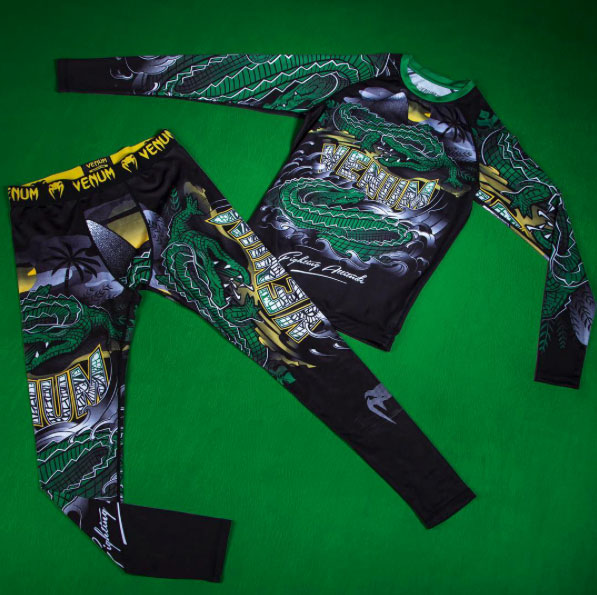 Venum Crocodile Dry Tech Long Sleeve MMA Rashguard Black/Green 