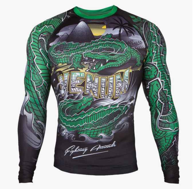 Black/Green Venum Crocodile Dry Tech Short Sleeve MMA Rashguard 