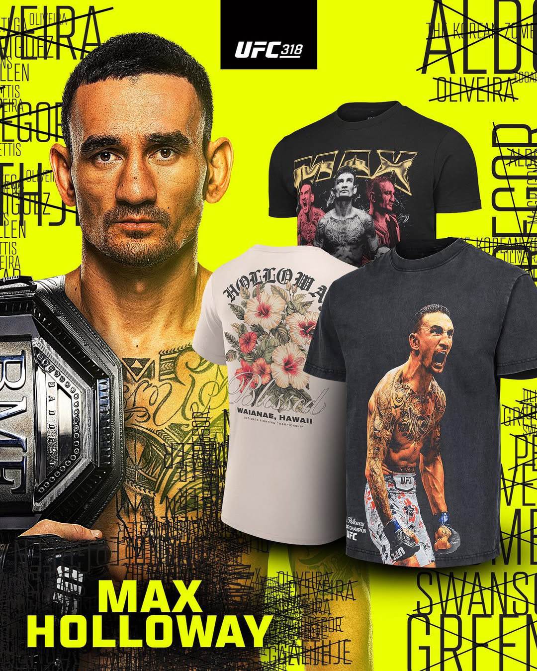 Max Holloway UFC 318 Shirts and Custom Fight Shorts