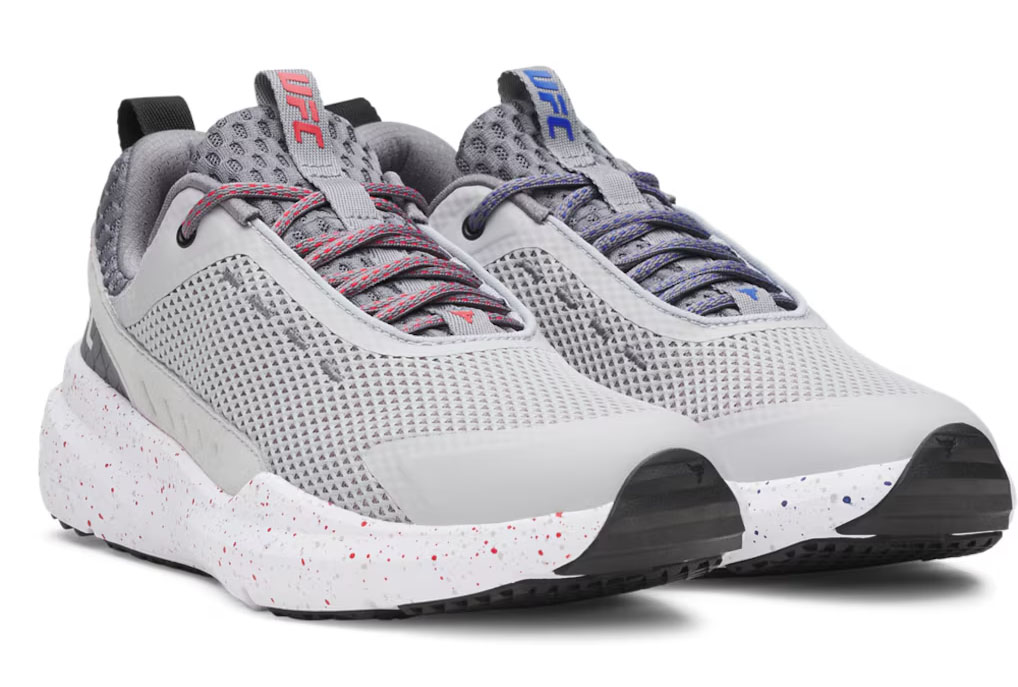 UFC Under Armour Project Rock BSR 5 Training Shoes Grey White Blue Red 1