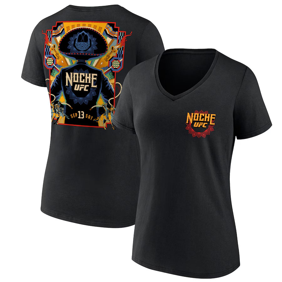 Noche UFC 2025 Womens Black V Neck T Shirt
