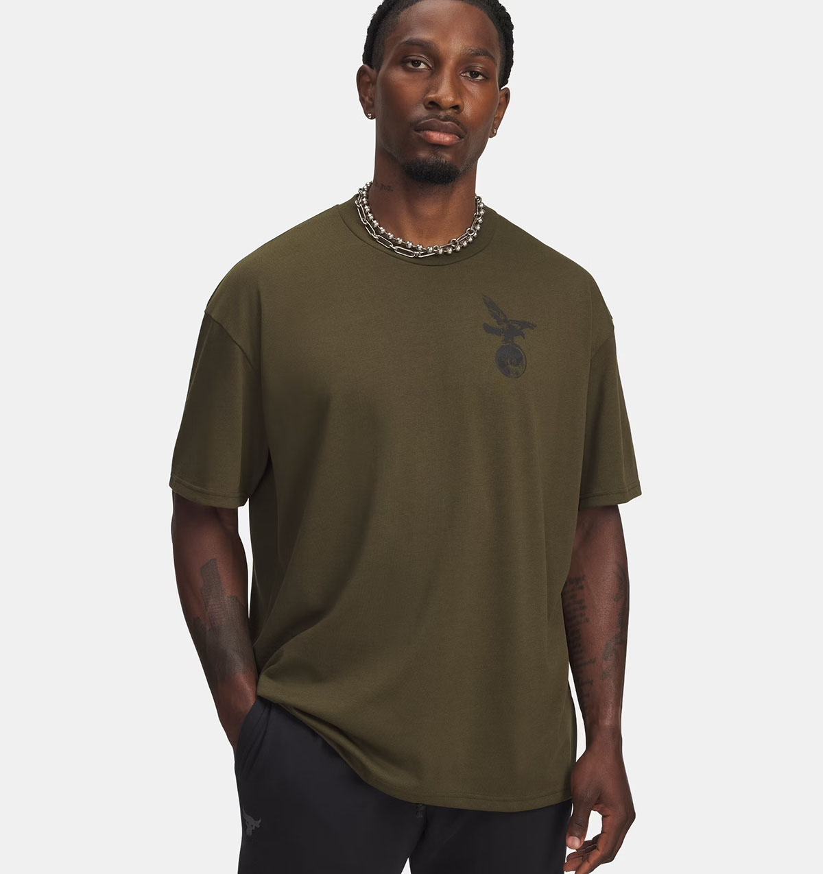 Project Rock Mens Graphic T Shirt Expedition Green Black 1