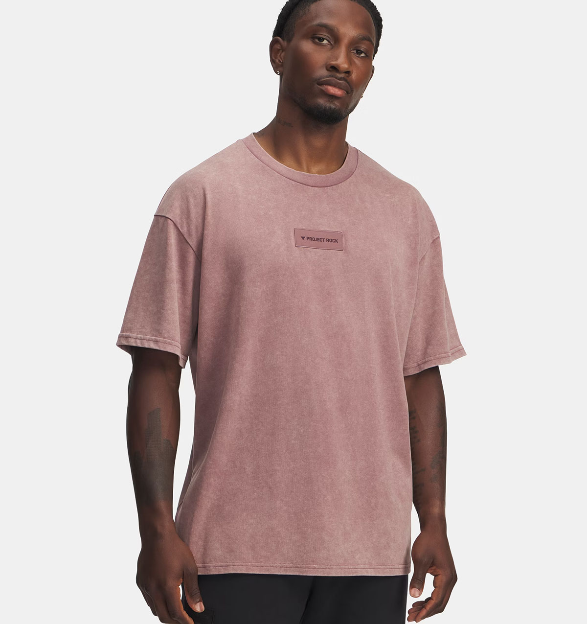 Project Rock Mens Heavyweight Oversized T Shirt Maroon Mist 1