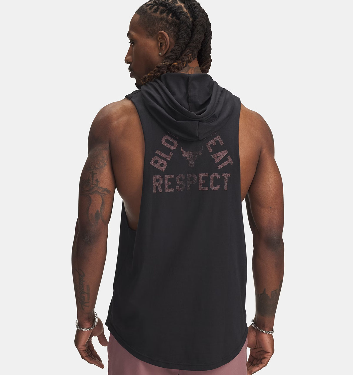 Project Rock Mens Sleeveless Hoodie Black Maroon Mist 2