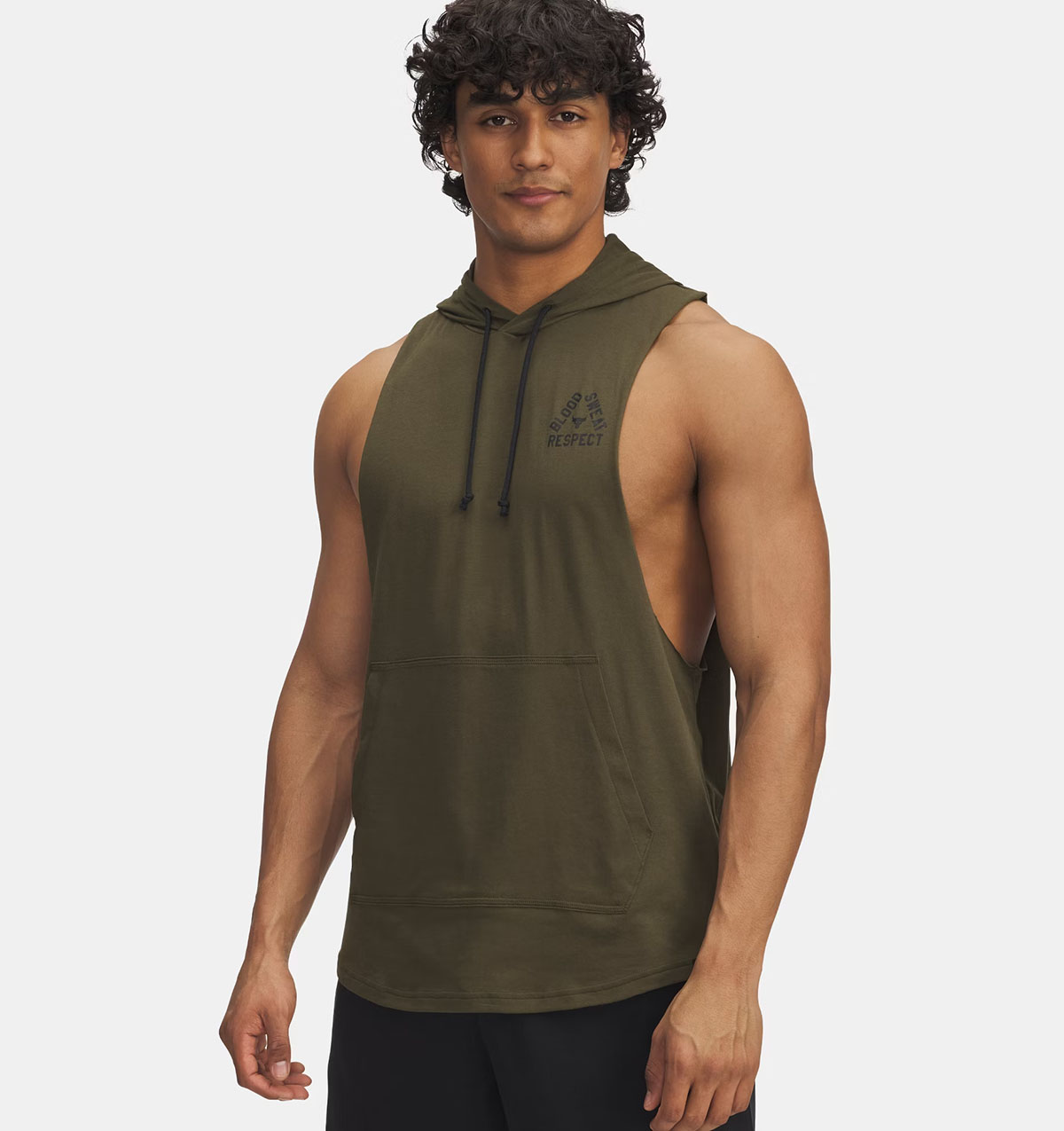 Project Rock Mens Sleeveless Hoodie Expedition Green Black 1