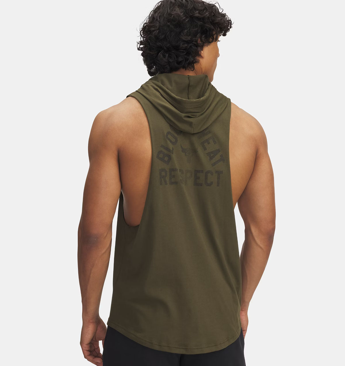 Project Rock Mens Sleeveless Hoodie Expedition Green Black 2