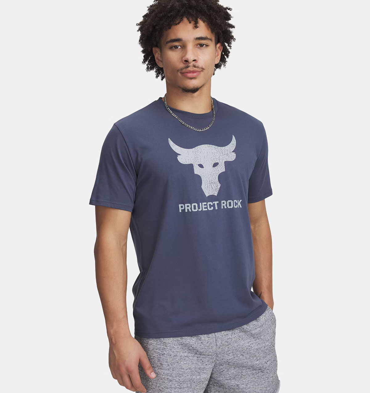 Project Rock Payoff Graphic Mens T Shirt Downpour Gray