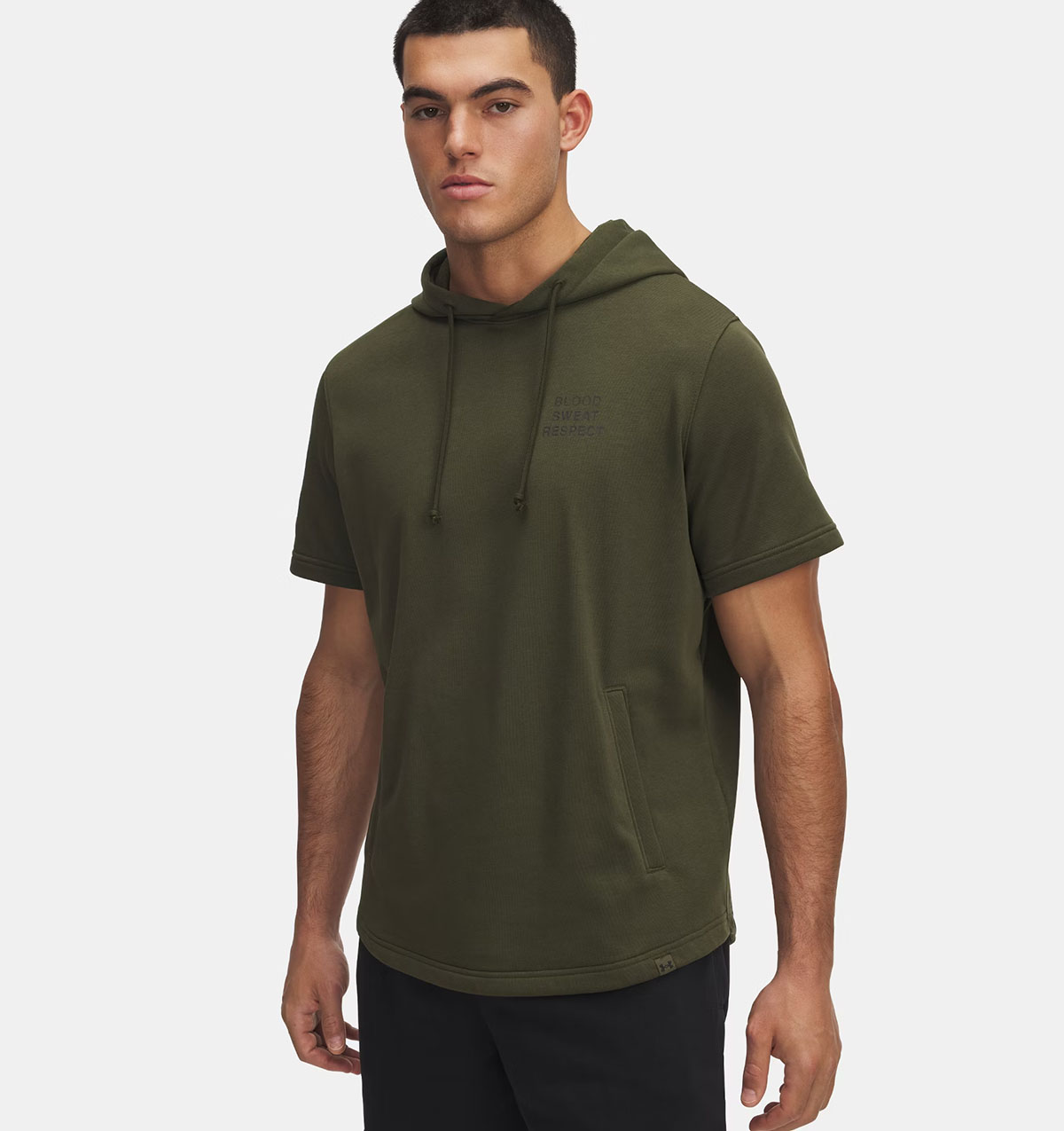 Project Rock Payoff Mens Short Sleeve Hoodie Expedition Green 1