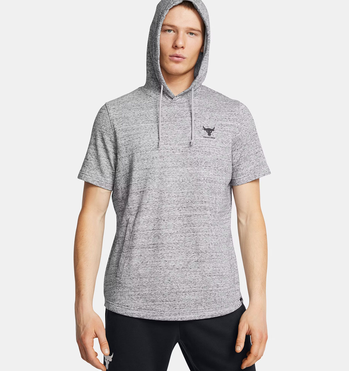Project Rock Terry Mens Short Sleeve Hoodie Grey