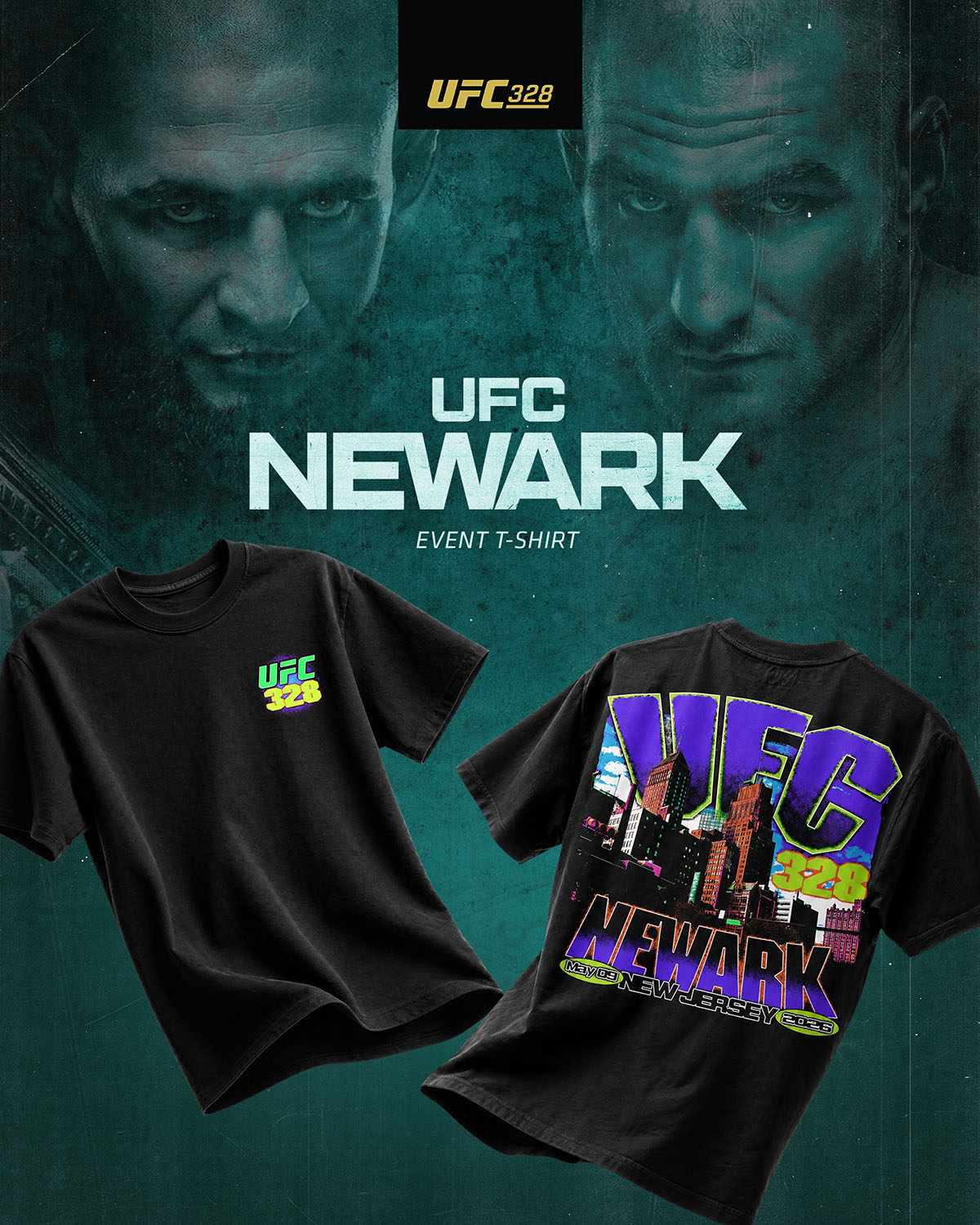 UFC 328 Newark Neon Skyline Event T-Shirt