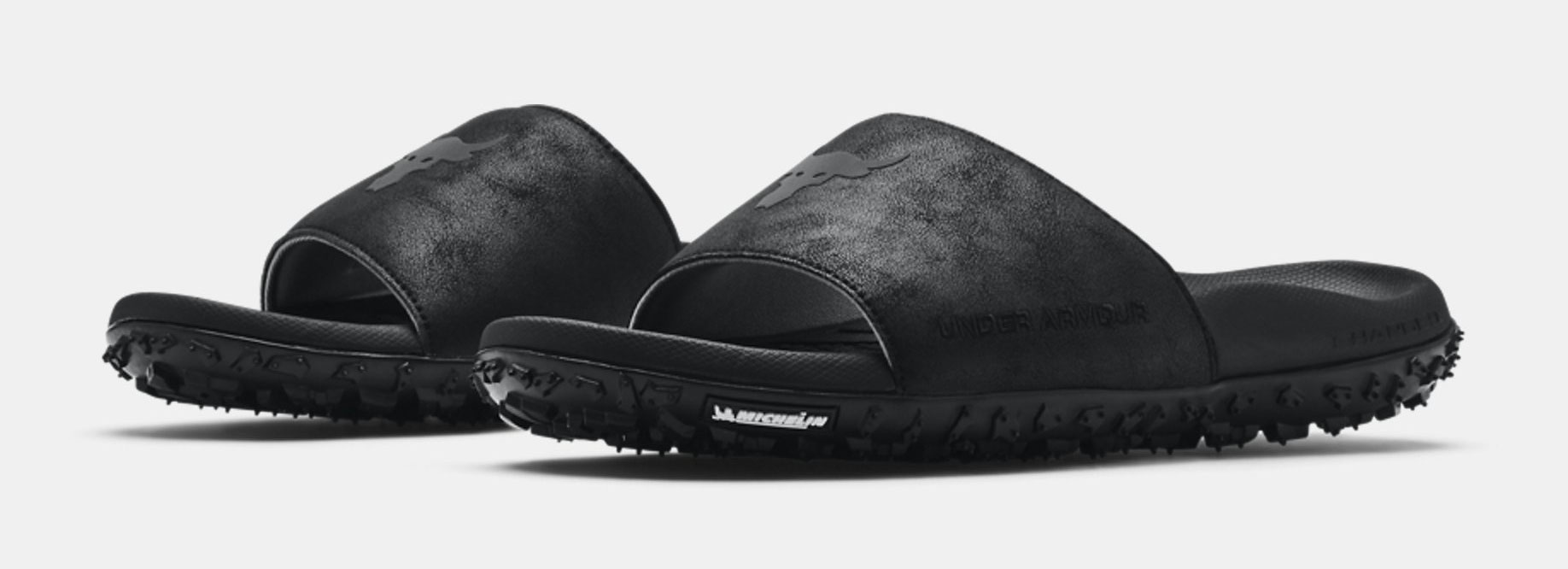 Project Rock Under Armour Slides in Black and White